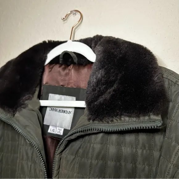 103. Andrew Marc Green Quilted Faux Fur Coat Jacket
