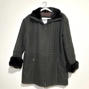 103. Andrew Marc Green Quilted Faux Fur Coat Jacket