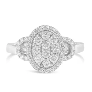 10K White Gold 1.0 Cttw Diamond Oval Cluster with Halo Vintage-Inspired Art Deco Buckle Style Statement Ring (G-H Color, SI1-SI2 Clarity)