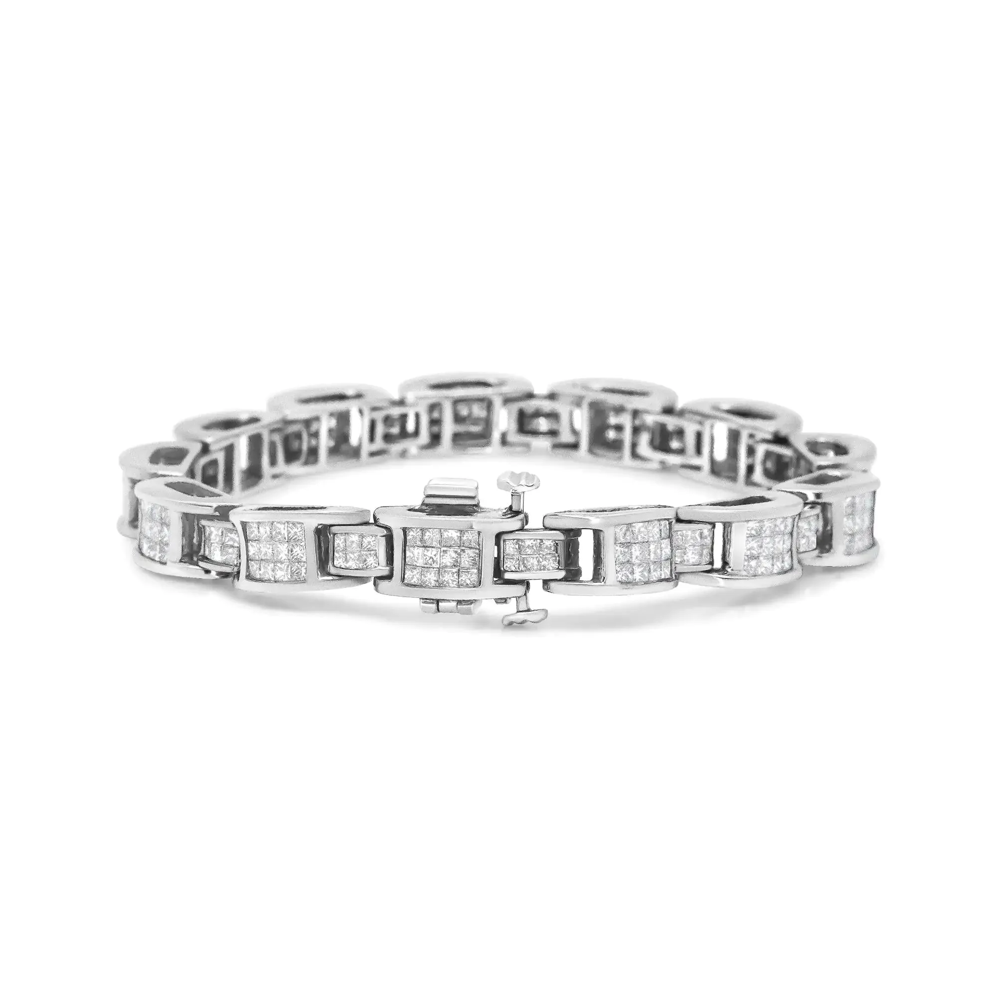 14K White Gold 5.0 Cttw Princess Cut Diamond Invisible Set Alternating Size D Shaped Links Tennis Bracelet (H-I Color, SI2-I1 Clarity) - 7”