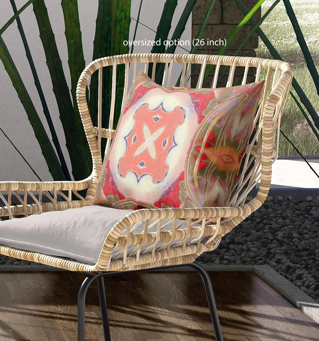 16” Peach Green Geo Tribal Indoor Outdoor Throw Pillow