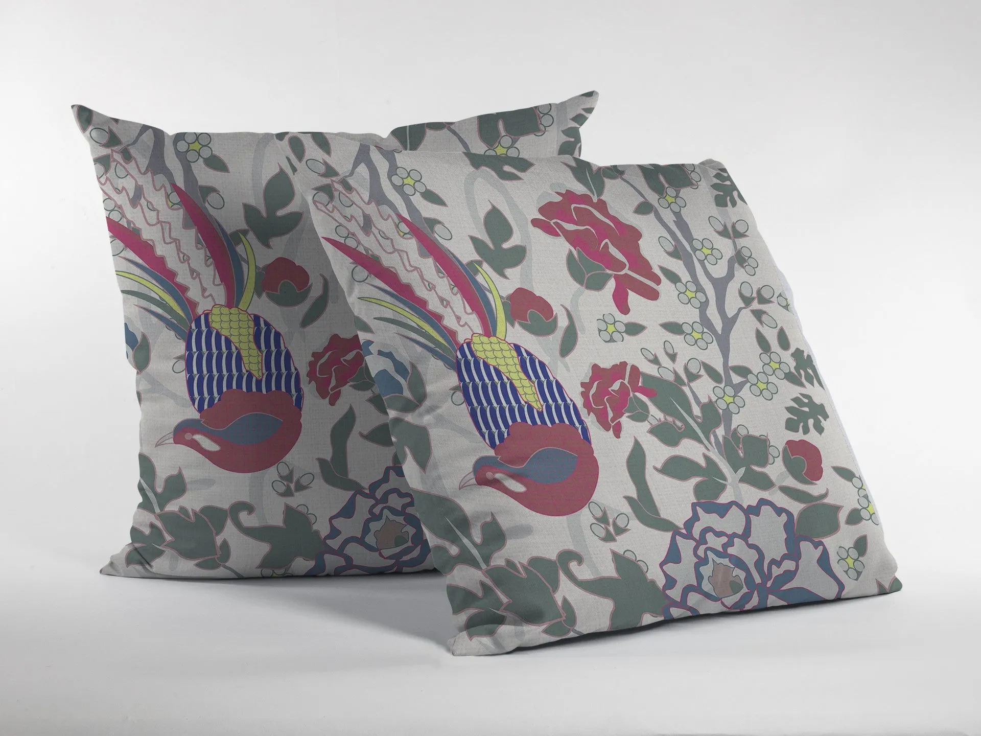 18” Pink Sage Peacock Suede Throw Pillow
