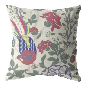 18” Pink Sage Peacock Suede Throw Pillow
