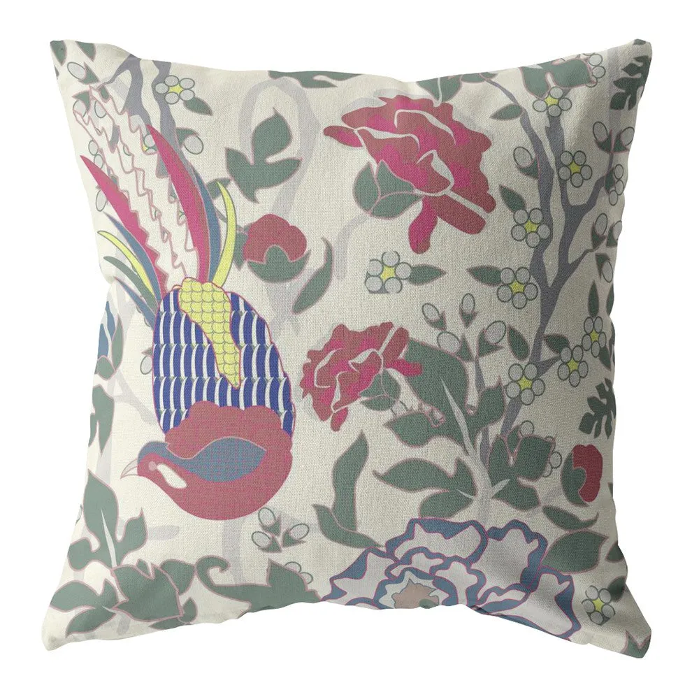 18” Pink Sage Peacock Suede Throw Pillow