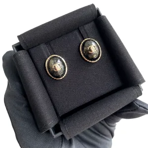 19A Graphite CC Logo Embossed Oval Stud Earrings