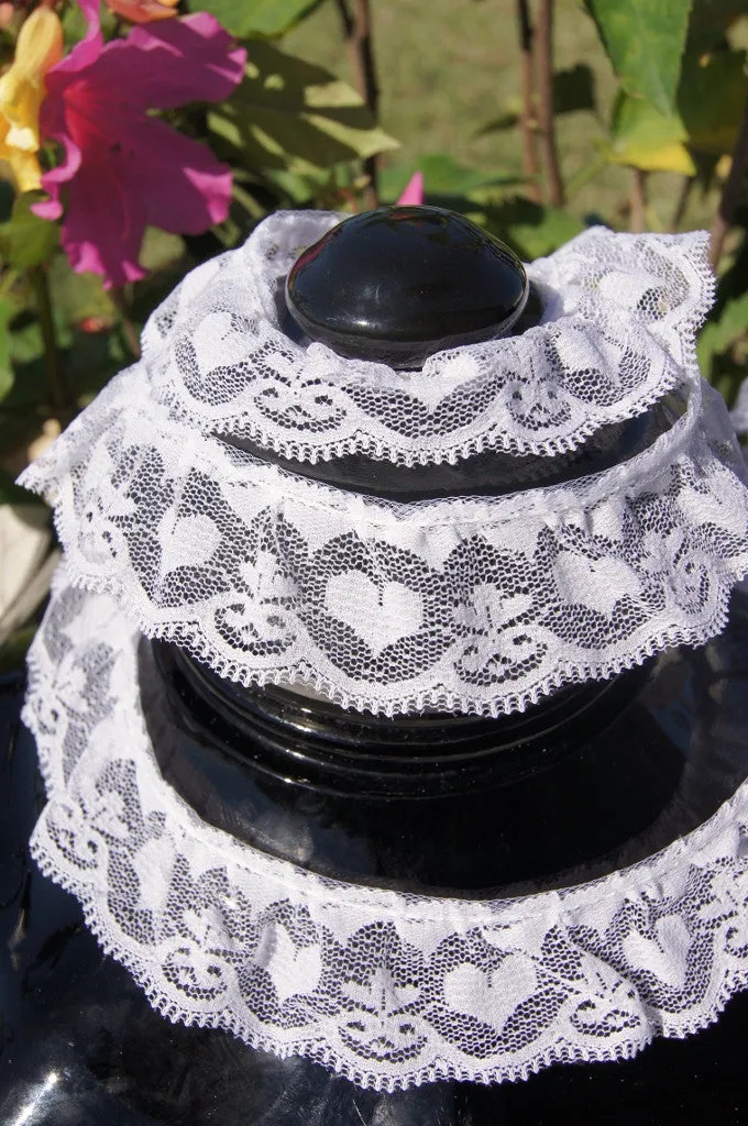 1⅜" LOVE VALENTINE'S HEART VINTAGE WHITE RUFFLED LACE TRIM EDGING