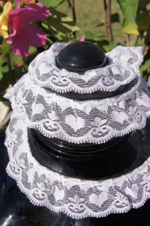 1⅜" LOVE VALENTINE'S HEART VINTAGE WHITE RUFFLED LACE TRIM EDGING