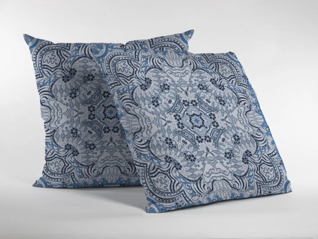 20” Light Blue Boho Ornate Indoor Outdoor Throw Pillow