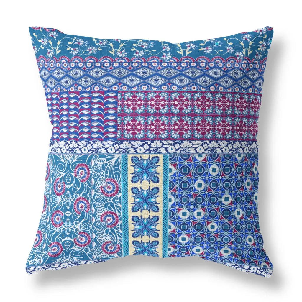20” Navy Plum Patch Indoor Outdoor Zippered Throw Pillow