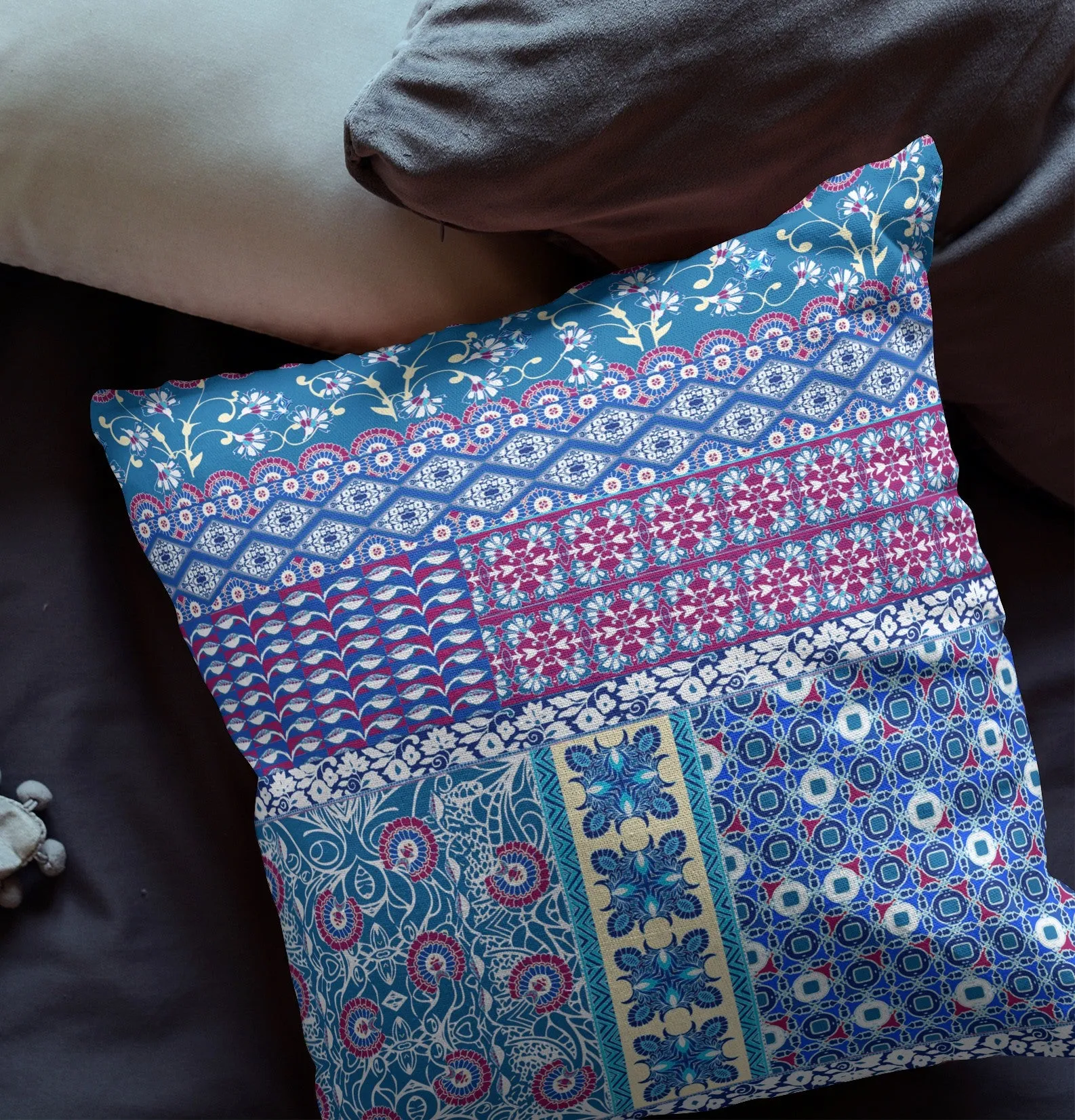 20” Navy Plum Patch Indoor Outdoor Zippered Throw Pillow