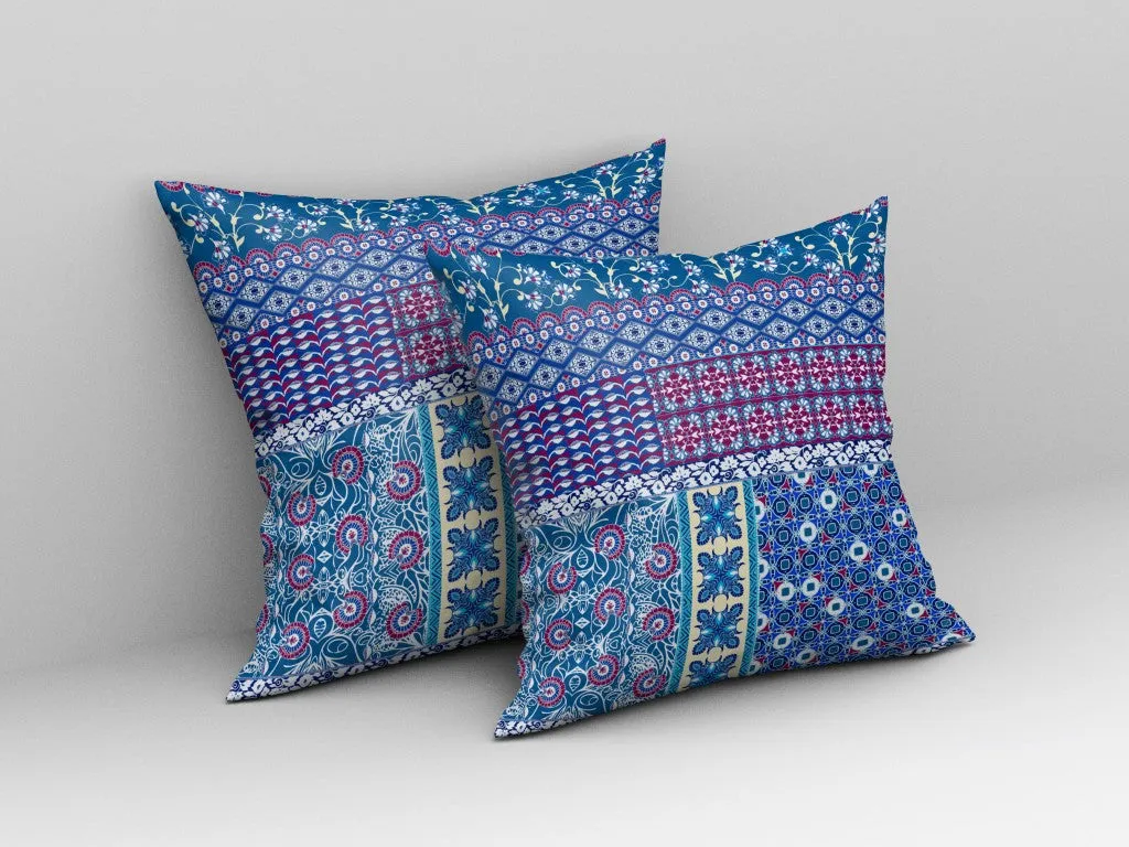 20” Navy Plum Patch Indoor Outdoor Zippered Throw Pillow