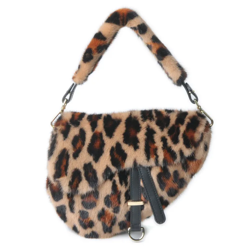 2022 New Lady Real Mink Fur Handbags Fashion Fur Shoulder Bags Saddle Bag Luxury Crossbody Bags 8821
