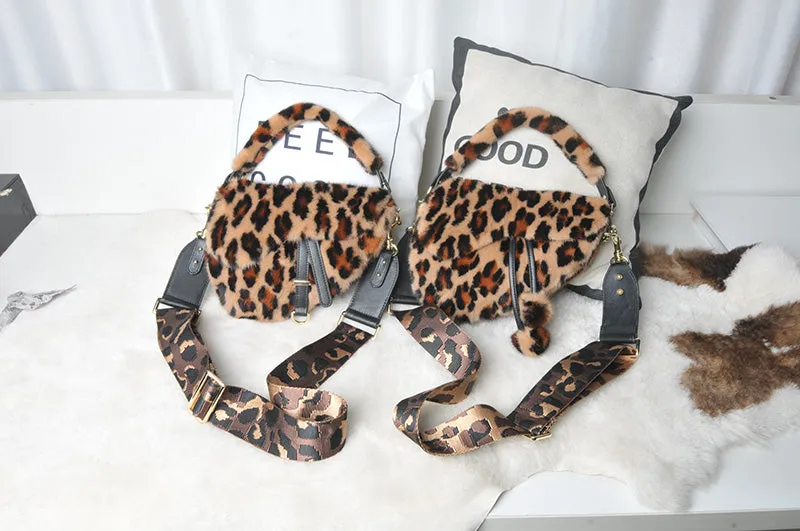 2022 New Lady Real Mink Fur Handbags Fashion Fur Shoulder Bags Saddle Bag Luxury Crossbody Bags 8821