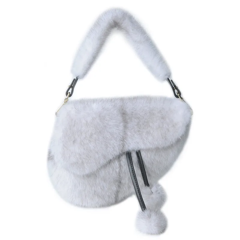 2022 New Lady Real Mink Fur Handbags Fashion Fur Shoulder Bags Saddle Bag Luxury Crossbody Bags 8821