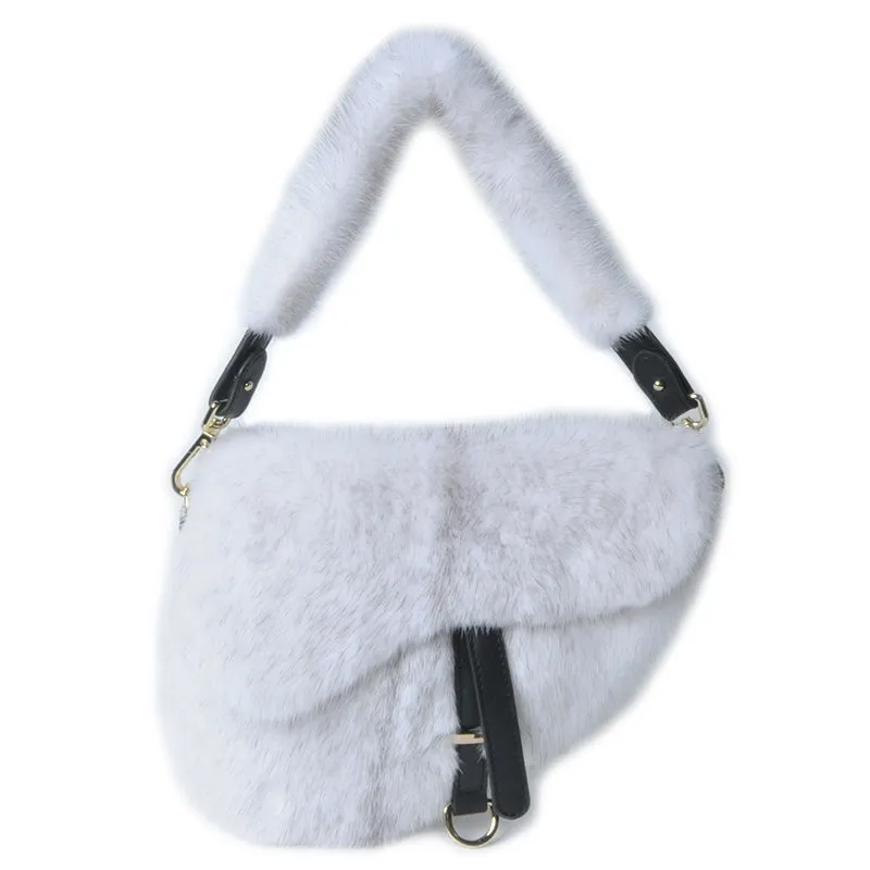 2022 New Lady Real Mink Fur Handbags Fashion Fur Shoulder Bags Saddle Bag Luxury Crossbody Bags 8821