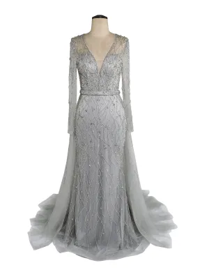 2024 Luxury Crystals Beading Mermaid Evening Gown with Detachable Train YEWEN