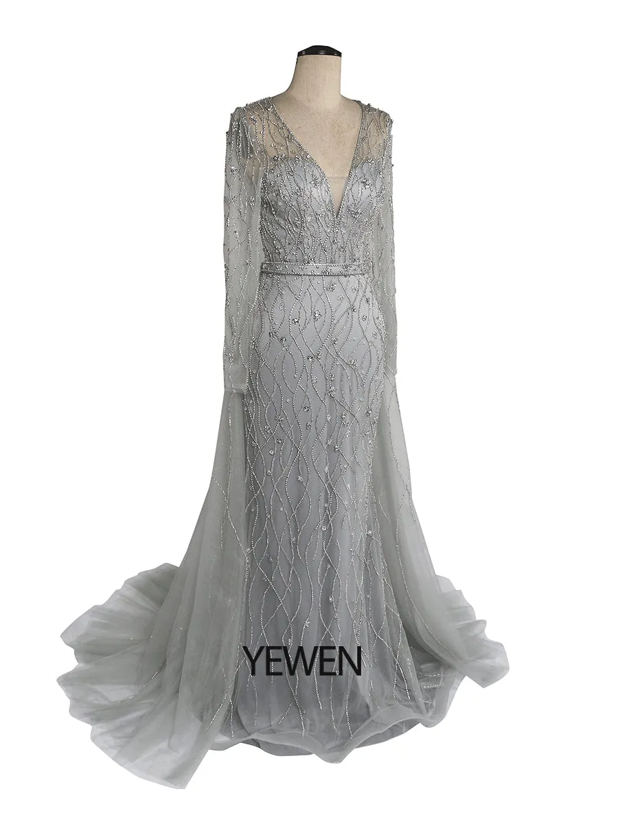 2024 Luxury Crystals Beading Mermaid Evening Gown with Detachable Train YEWEN