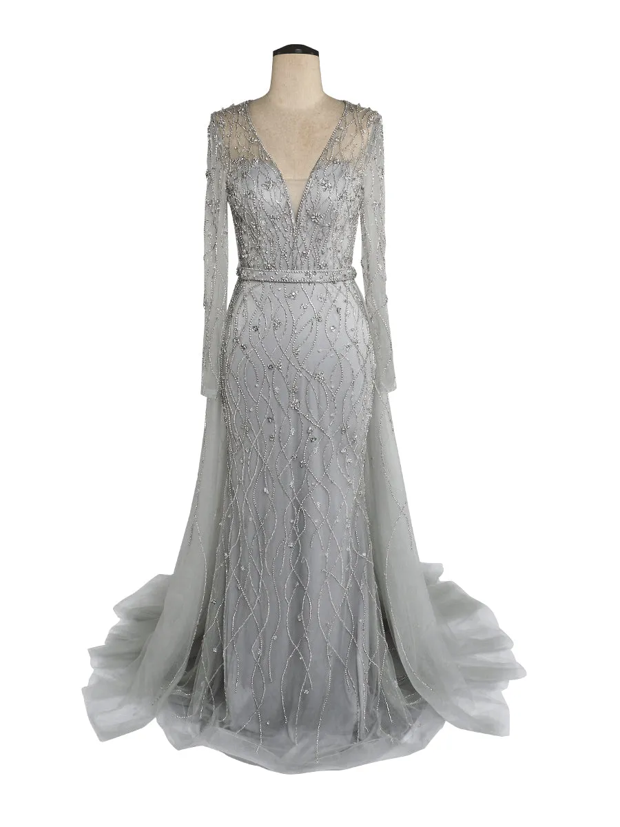 2024 Luxury Crystals Beading Mermaid Evening Gown with Detachable Train YEWEN