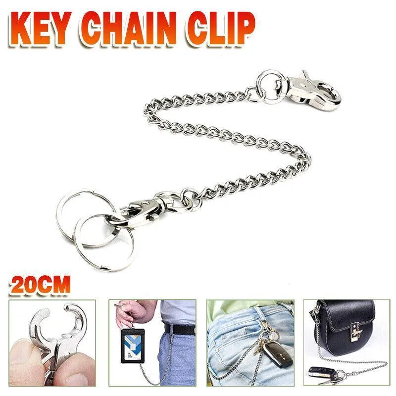 20cm Silver Metal Key Chain Clip Wallet Chain Belt Loop Anti-Loss Pants Holder