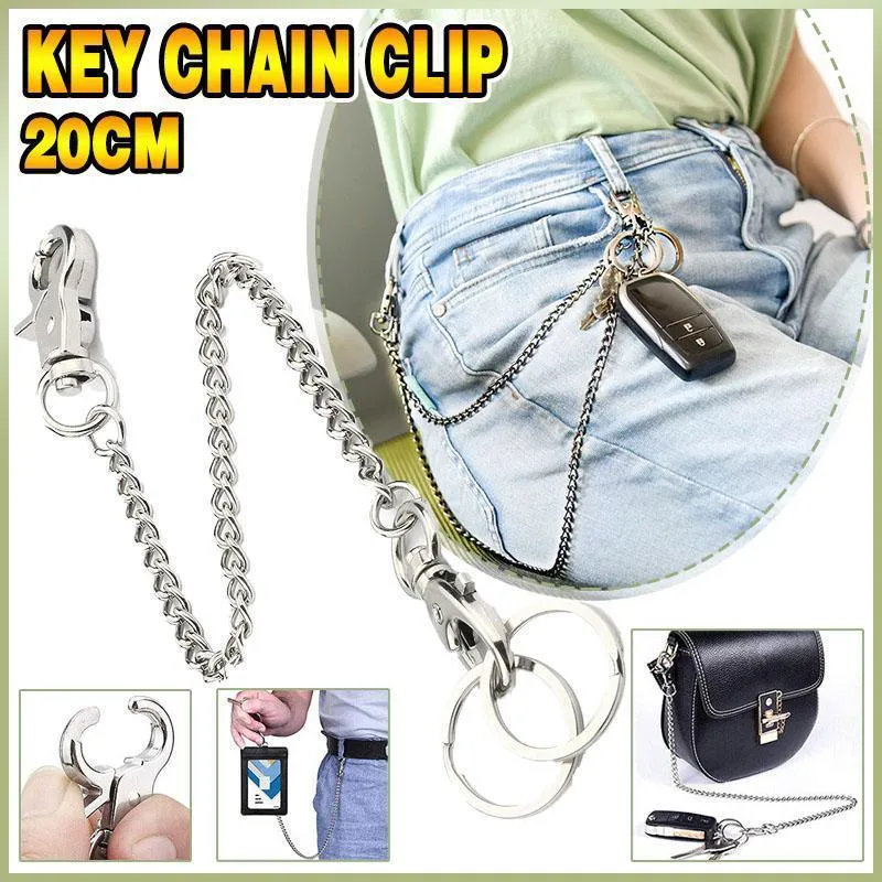 20cm Silver Metal Key Chain Clip Wallet Chain Belt Loop Anti-Loss Pants Holder