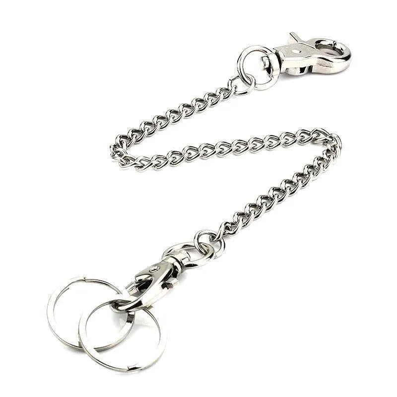 20cm Silver Metal Key Chain Clip Wallet Chain Belt Loop Anti-Loss Pants Holder