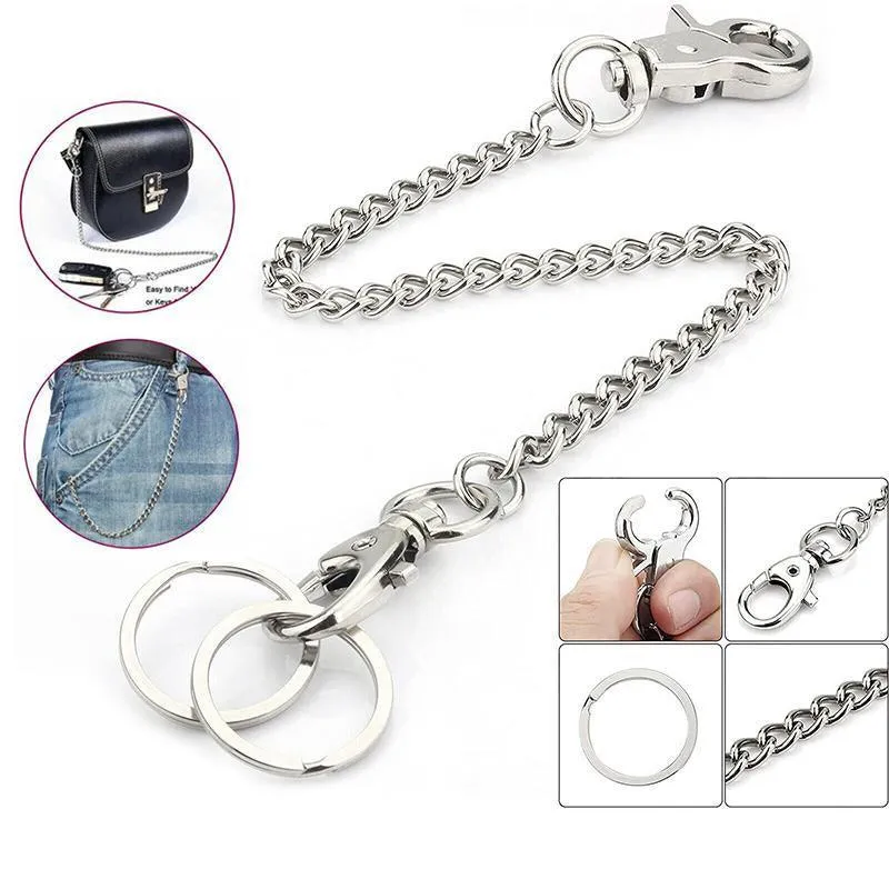 20cm Silver Metal Key Chain Clip Wallet Chain Belt Loop Anti-Loss Pants Holder
