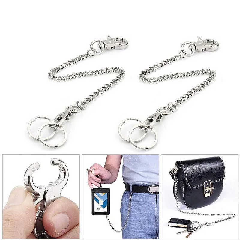 20cm Silver Metal Key Chain Clip Wallet Chain Belt Loop Anti-Loss Pants Holder
