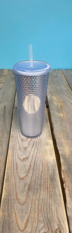 24 oz metallic silver tumbler