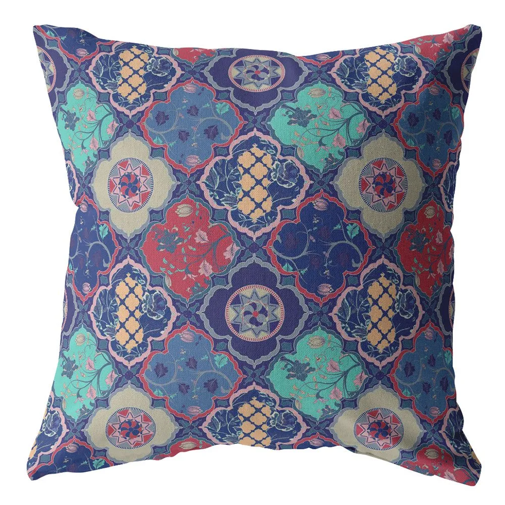 26” Navy Red Trellis Indoor Outdoor Throw Pillow