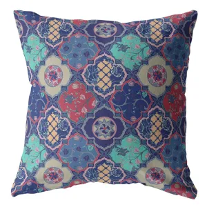 26” Navy Red Trellis Indoor Outdoor Throw Pillow