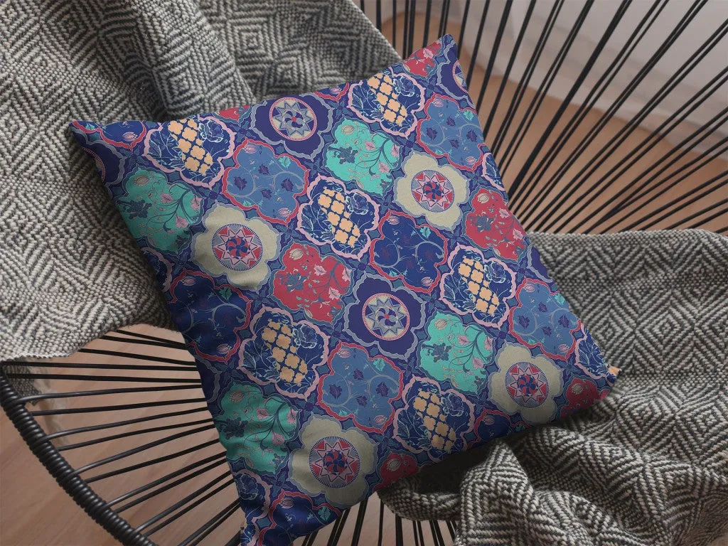 26” Navy Red Trellis Indoor Outdoor Throw Pillow