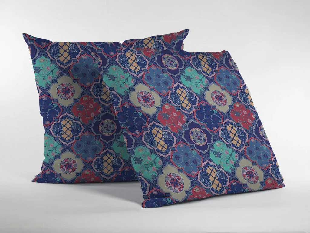26” Navy Red Trellis Indoor Outdoor Throw Pillow
