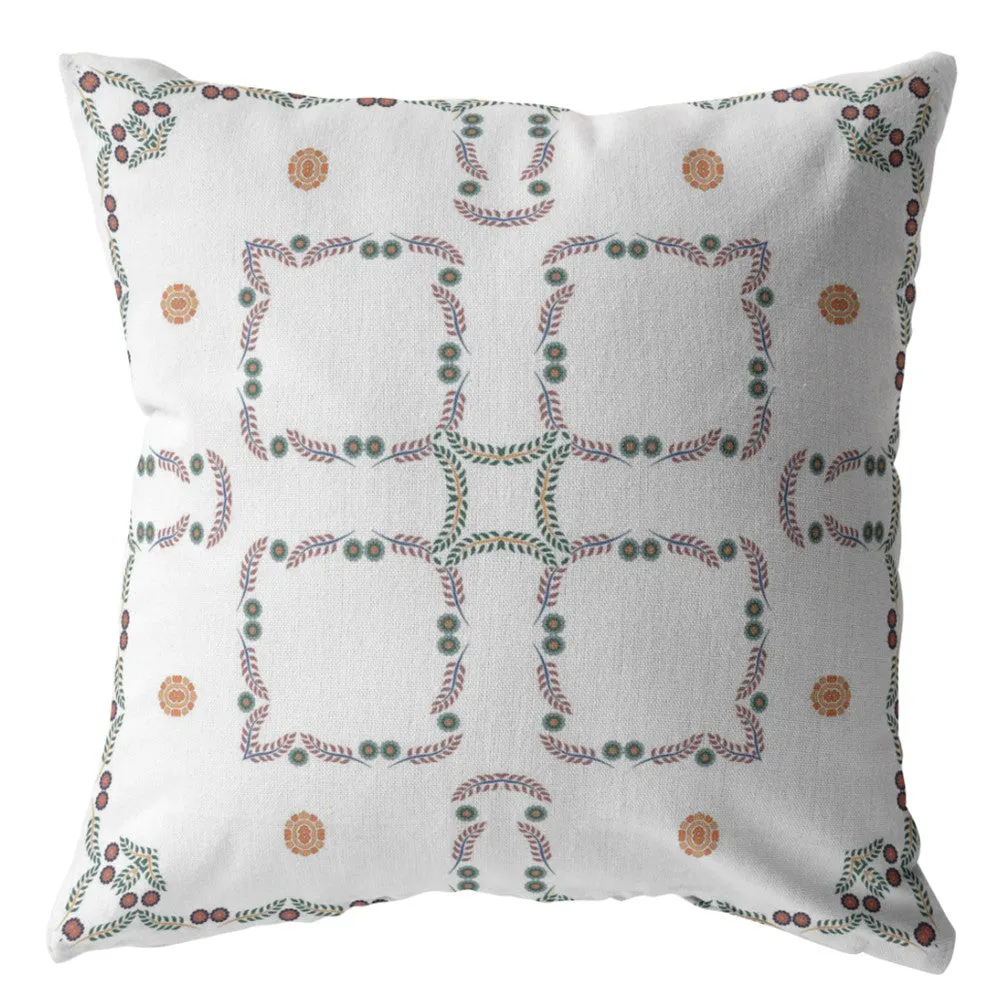 28” White Floral Indoor Outdoor Throw Pillow