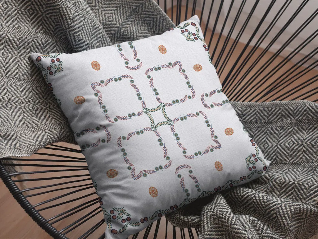 28” White Floral Indoor Outdoor Throw Pillow