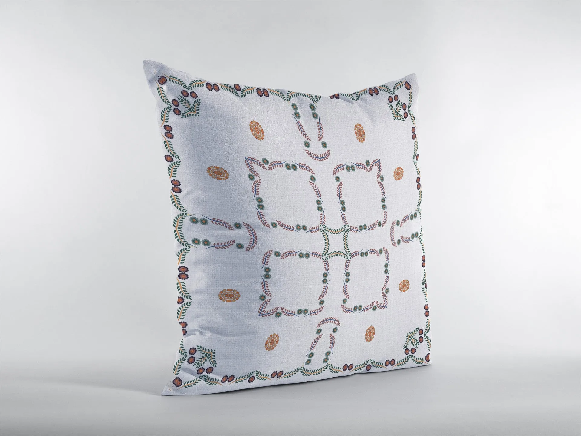 28” White Floral Indoor Outdoor Throw Pillow