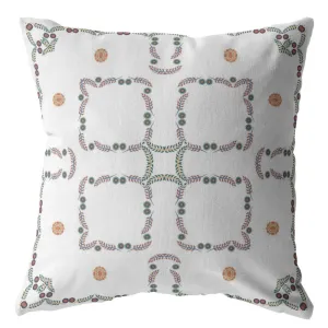 28” White Floral Indoor Outdoor Throw Pillow