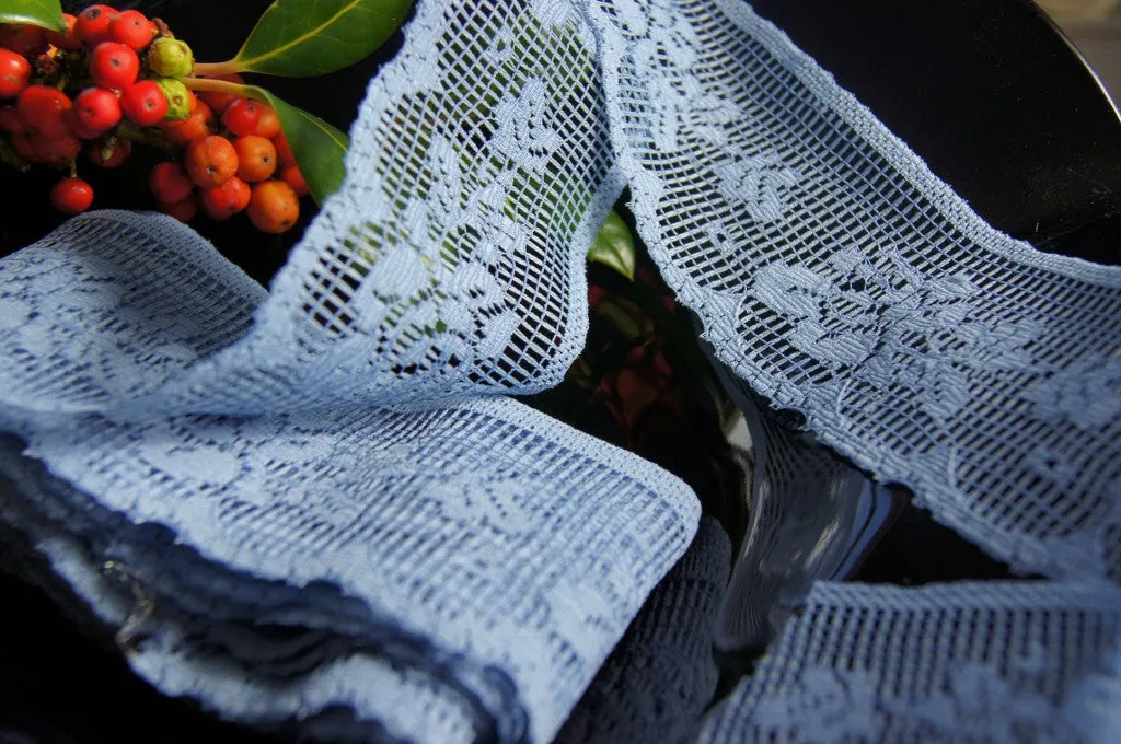 2¼" Floral Scalloped Lace Trim - Dusty Blue