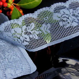 2¼" Floral Scalloped Lace Trim - Dusty Blue