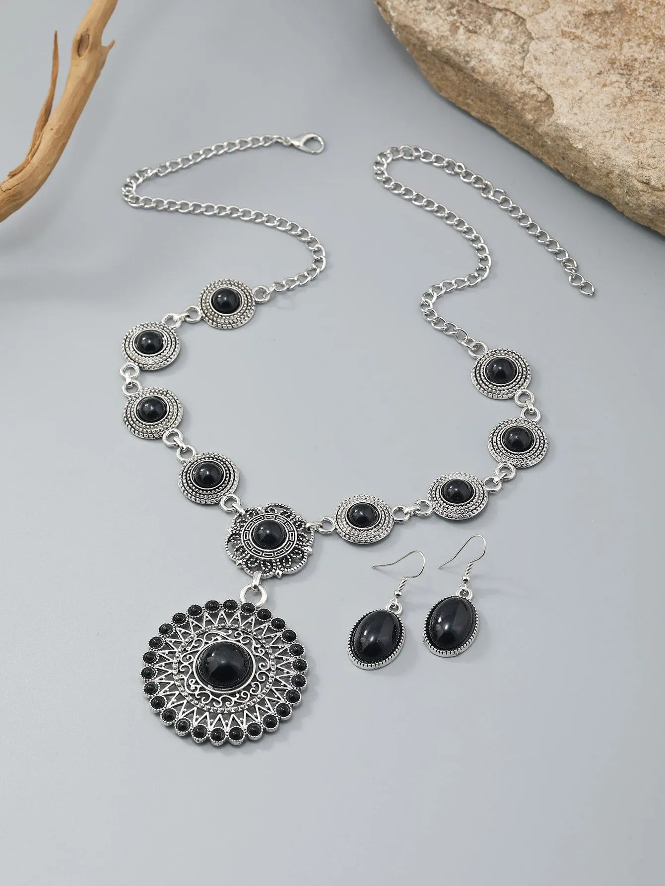 3pcs Round & Oval Decor Jewelry Set