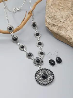 3pcs Round & Oval Decor Jewelry Set