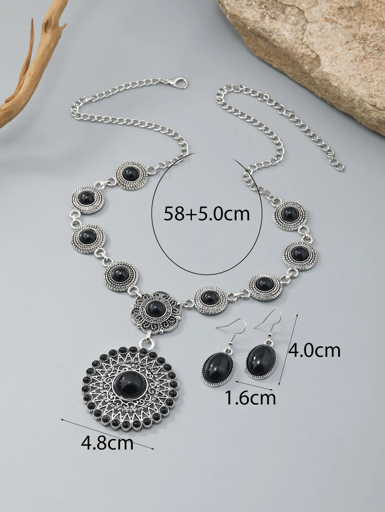 3pcs Round & Oval Decor Jewelry Set