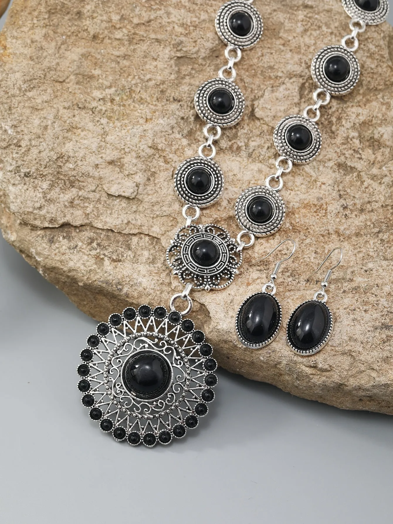 3pcs Round & Oval Decor Jewelry Set