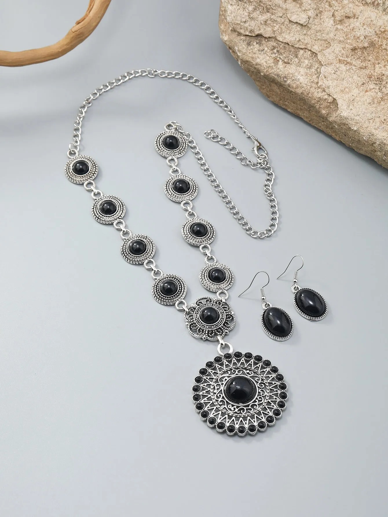 3pcs Round & Oval Decor Jewelry Set