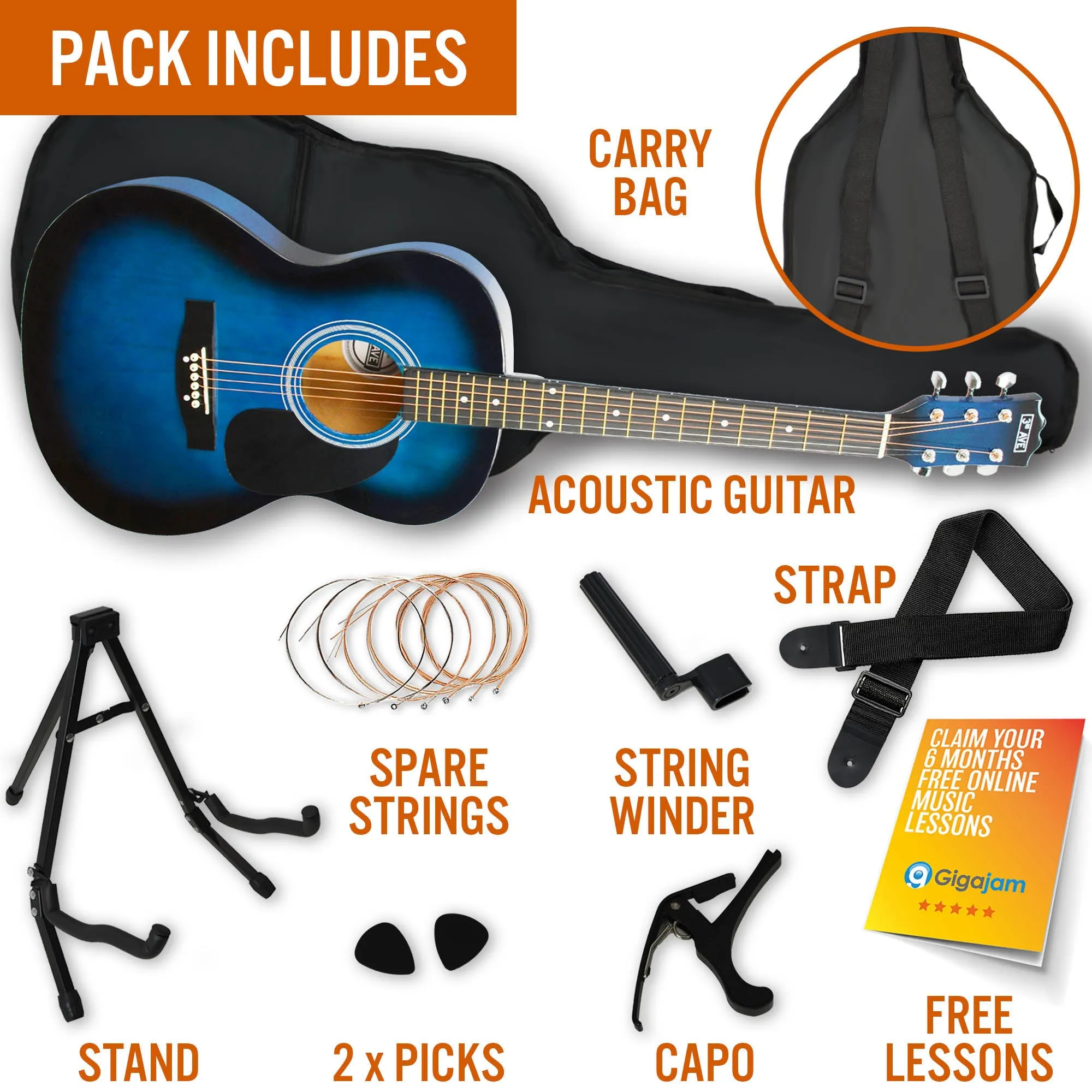 3rd Avenue Full Size Acoustic Guitar Premium Pack