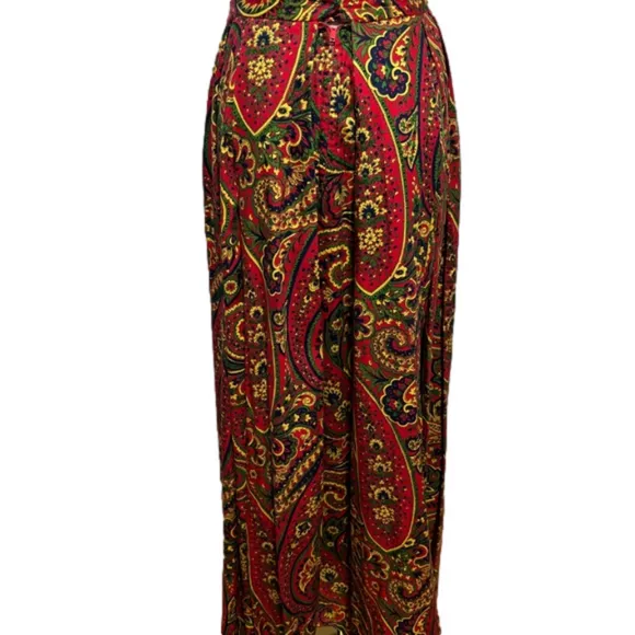 60s COTTON PAISLEY BOHO MAXI SKIRT W GUSSET PLEATED SIDES &amp; BACK EUC SZ XS