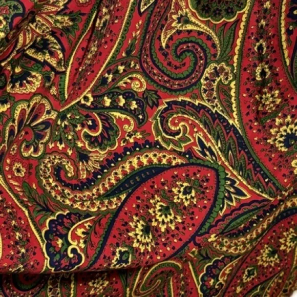 60s COTTON PAISLEY BOHO MAXI SKIRT W GUSSET PLEATED SIDES &amp; BACK EUC SZ XS