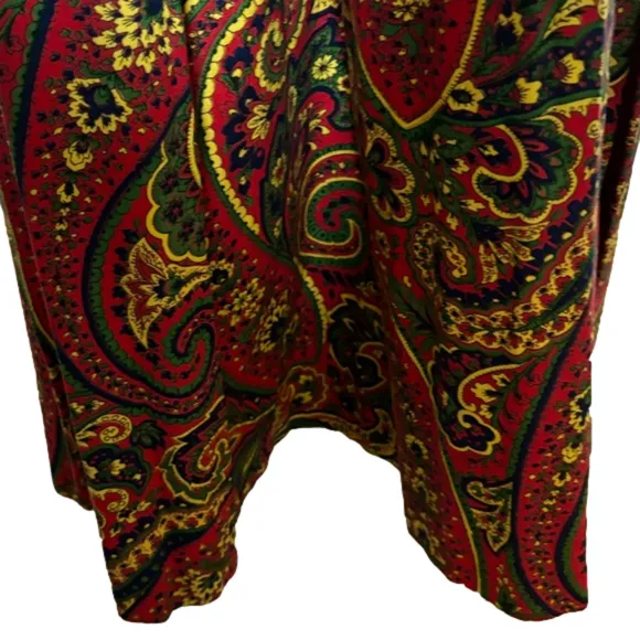 60s COTTON PAISLEY BOHO MAXI SKIRT W GUSSET PLEATED SIDES &amp; BACK EUC SZ XS