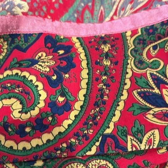 60s COTTON PAISLEY BOHO MAXI SKIRT W GUSSET PLEATED SIDES &amp; BACK EUC SZ XS