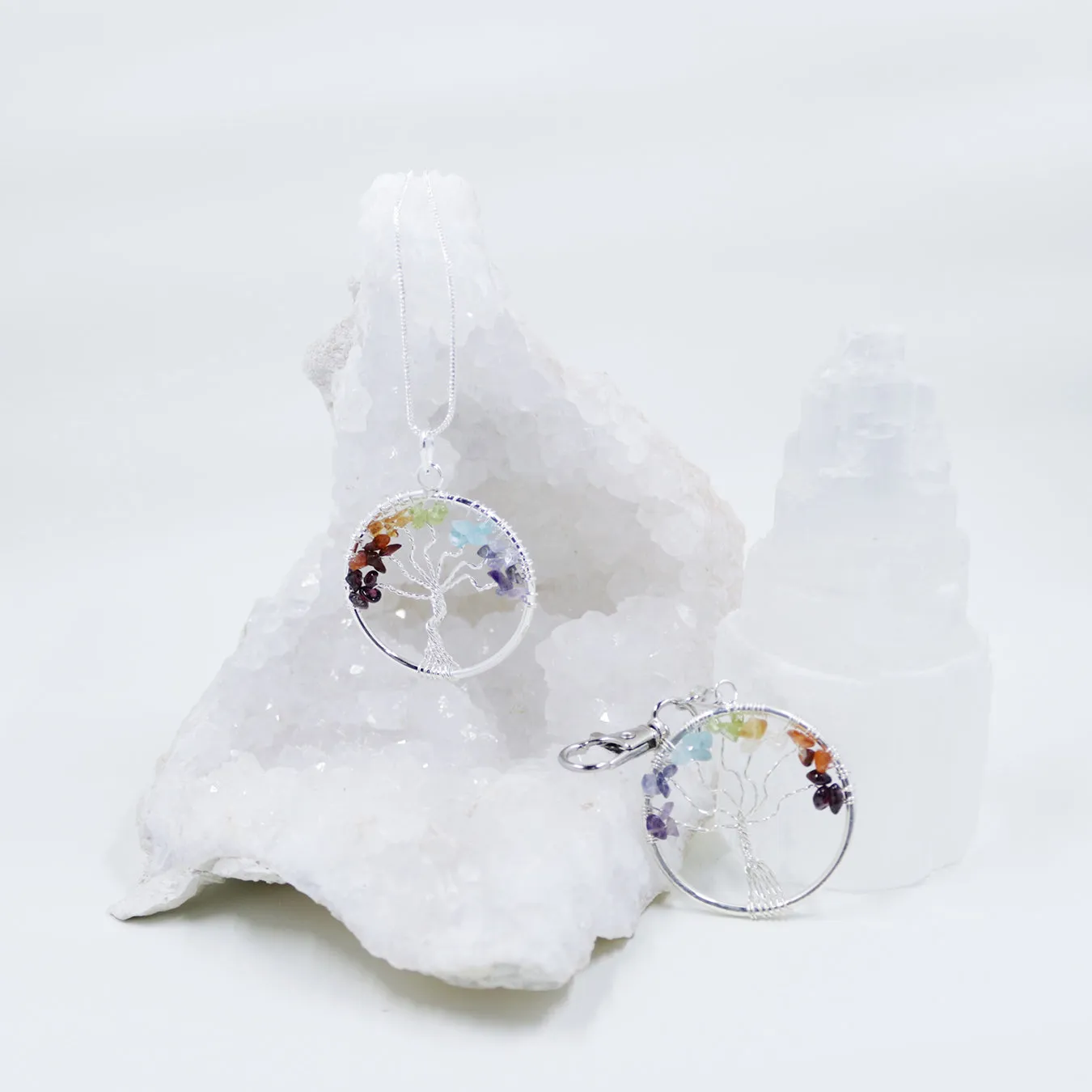 7 Chakras with Tree of Life Necklaces and Clip | 2 Piece Set