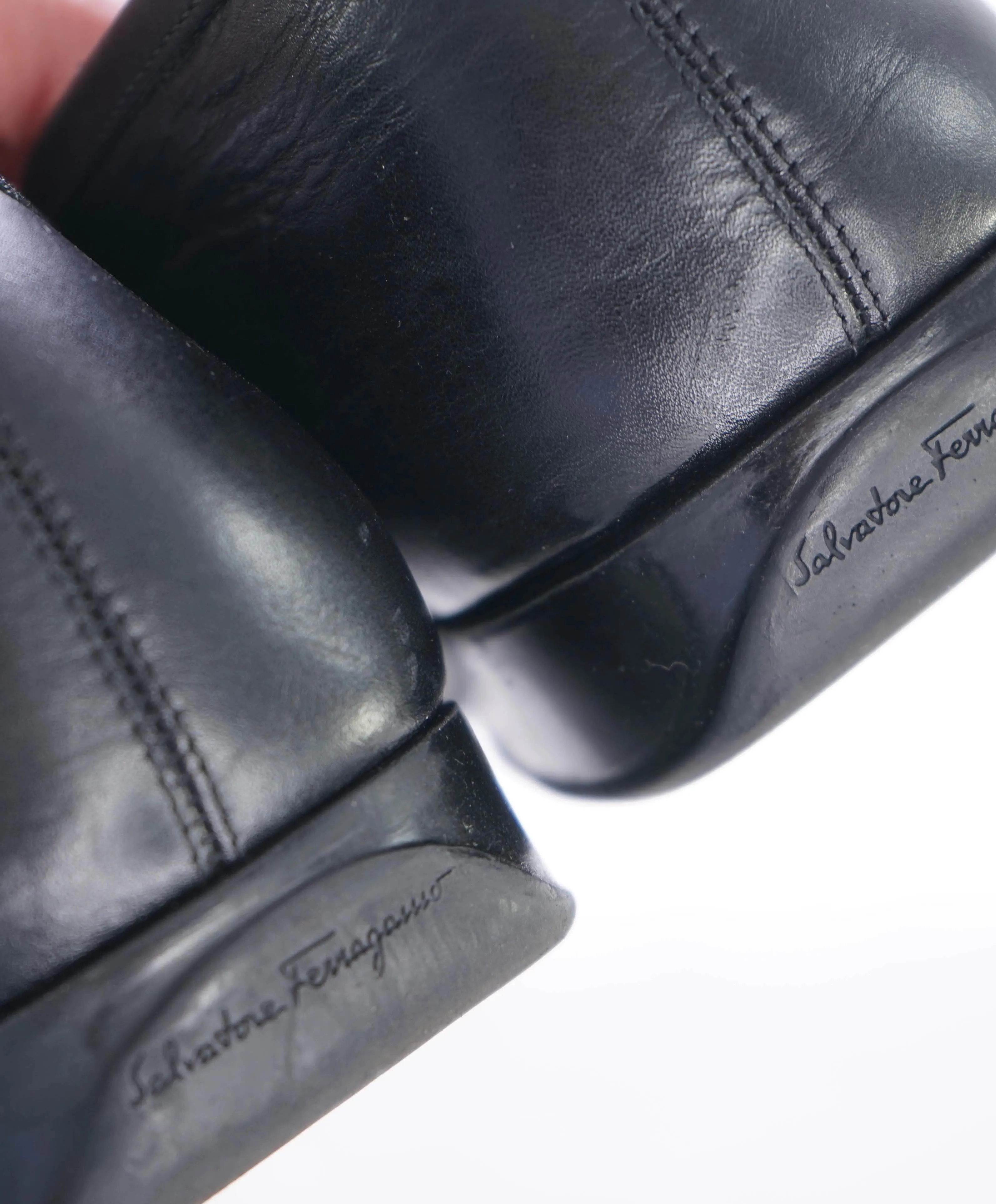 $700 SALVATORE FERRAGAMO -  Black On Black Gancini Leather Loafer- 11 EE